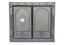 1517 Дверца двустворчатая глухая с термометром DW7T чугунная Halmat  555х625 мм
